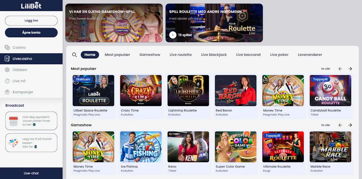 Lilibet Casino Live Casino Screenshot